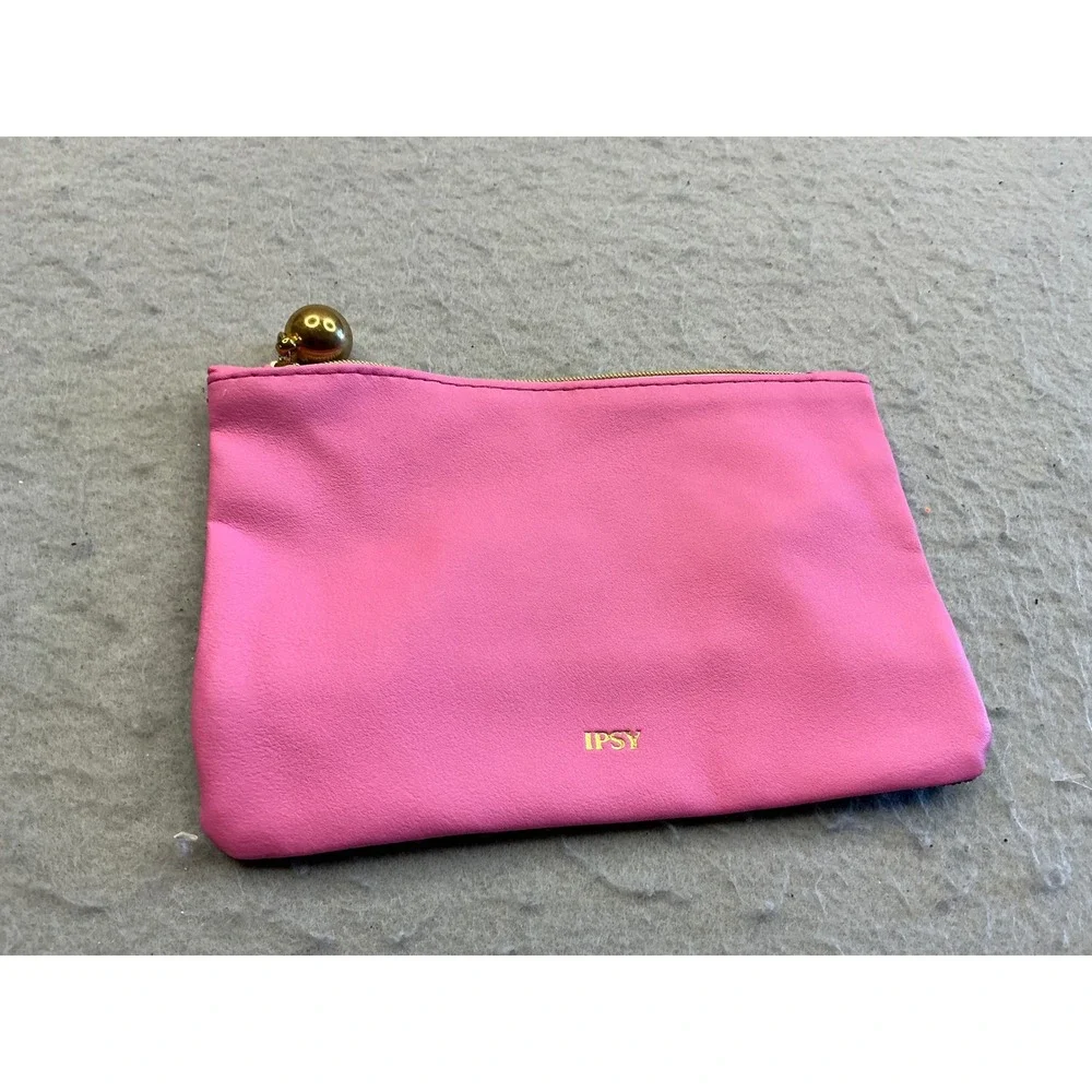 Ipsy Makeup Bag Pink Green Glitter Two Tone Cosmetic Pouch Gold Ball Zipper S